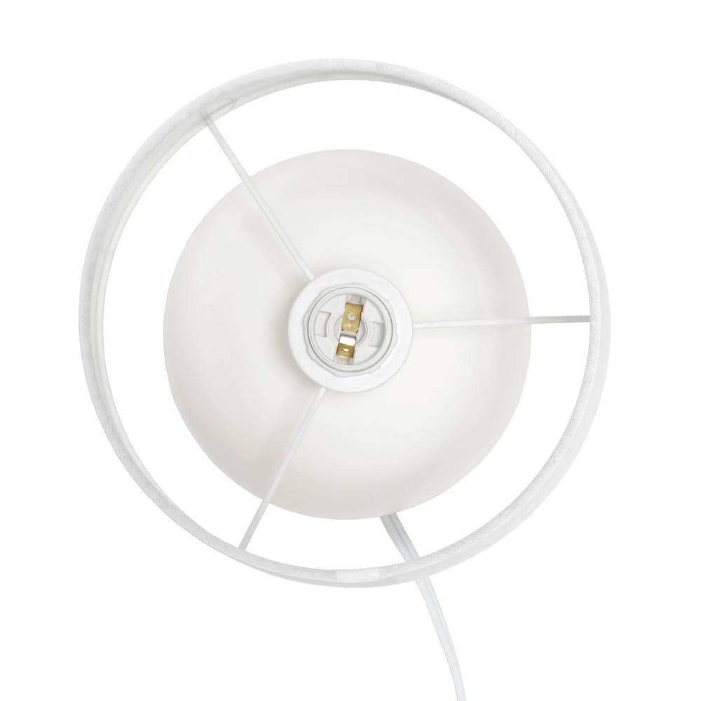 Light Wood and White Ceramic Gourd Table Lamp with Fabric Shade
