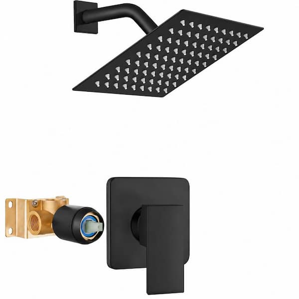 1-Piece 8 in. Square Shower Faucet Set w/ Valve and Rainfall Shower Head in Matte Black Finish for Bathroom Wall Mount