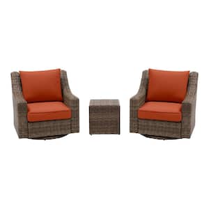 Rock Cliff Brown 3-Piece Wicker Outdoor Patio Seating Set with CushionGuard Quarry Red Cushions