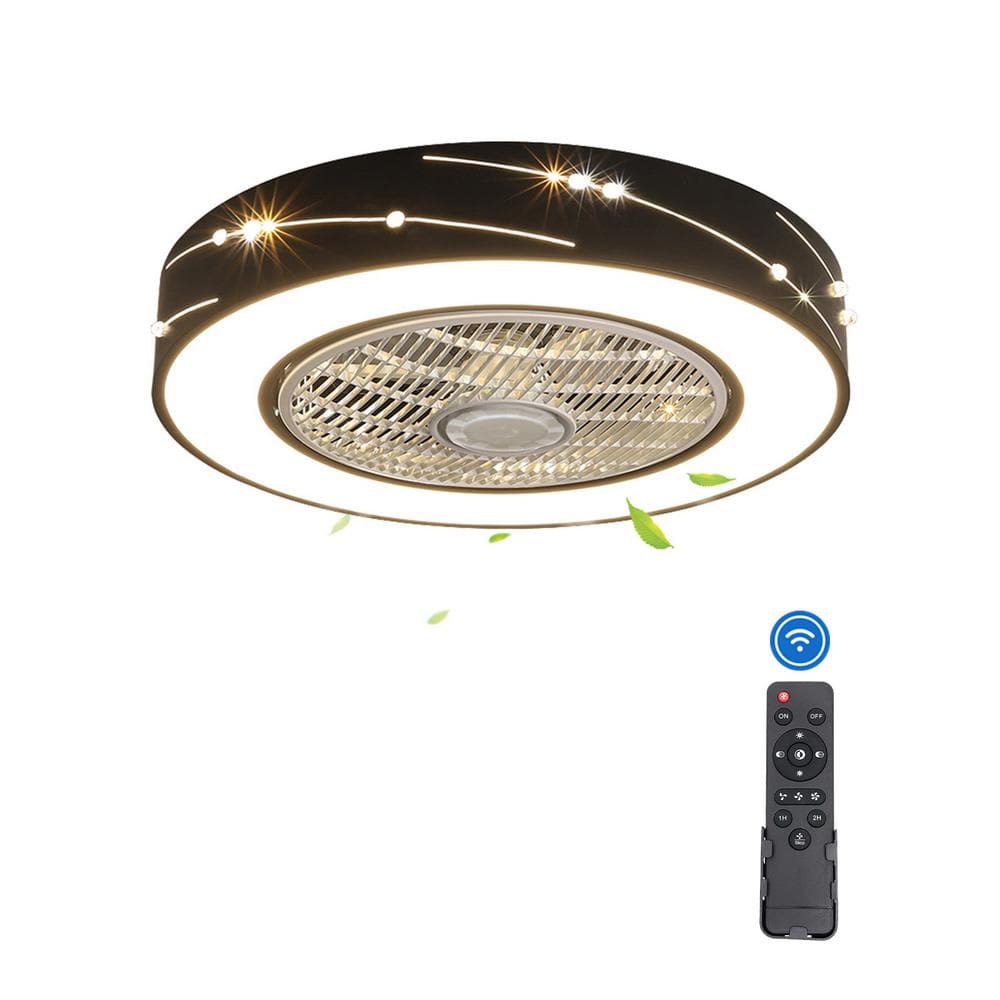 OUKANING 21.6 in. Black Modern Round Indoor Integrated LED Enclosed Low ...