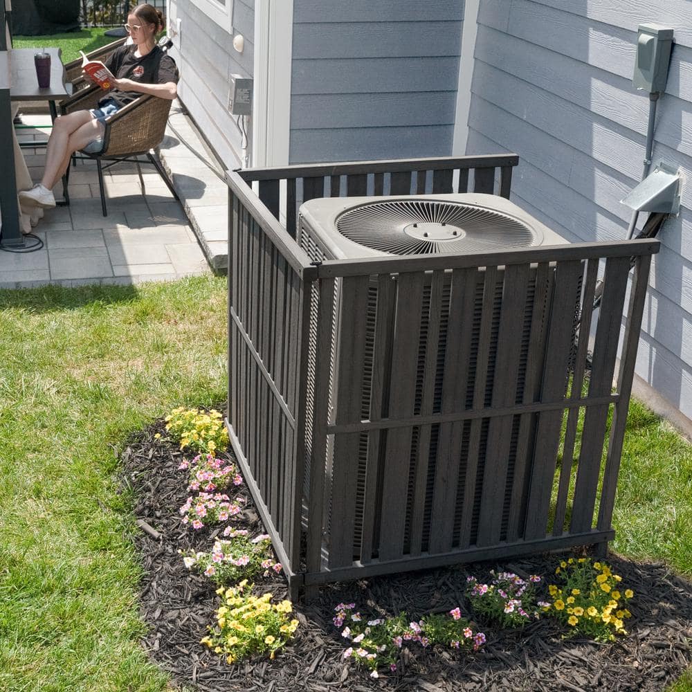 Roanoke Charcoal Vinyl 3-Panel Freestanding Privacy Screen