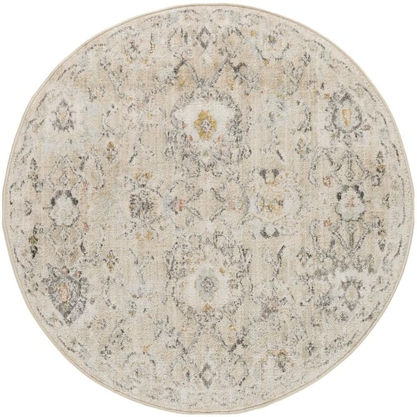 Nourison Oushak Home Cream 4 ft. x 4 ft. Floral Traditional Round Area Rug