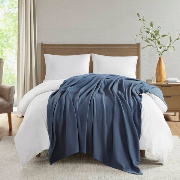 Madison Park Navy Liquid Cotton Full/Queen Blanket