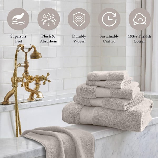 Turkish 6-Piece Taupe Cotton Bath Towel Set