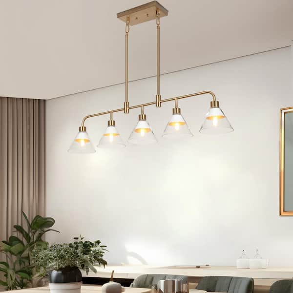 Uolfin 5-Light Matte Brass Gold and White Modern/Contemporary LED Dry Rated Chandelier | NVUQ6BUO33P5L8