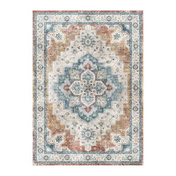 8 ft. x 10 ft. Gray Vintage Persian Washable, Traditional Oriental Indoor Carpet with Non-Slip Backing Area Rug