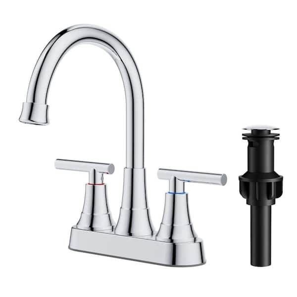 4 in. Centerset Double Handle Bathroom Faucet with Pop-Up Drain in Polished Chrome