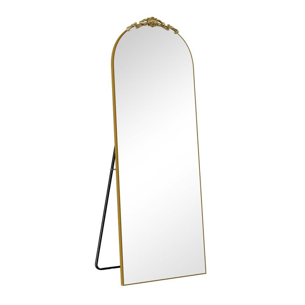 Gold 24 in. W x 65 in. H Wooden Right-Angled Arched Mirror Full-Length Mirr