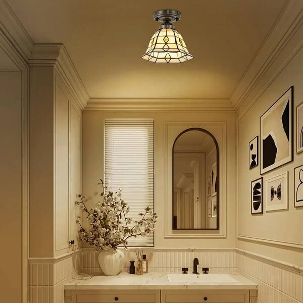 OUKANING 7.87 in. 1-Light Copper Vintage Semi-Flush Mount Ceiling