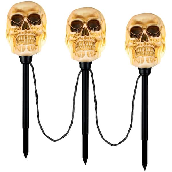 LightShow Flickering Skulls Halloween Pathway Lights Markers (3-Count)