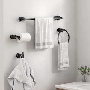 Bathroom Accessories Set 4-pack，Towel Ring，Towel Bar，Toilet Paper Holder，Robe Hook Zinc Alloy in Matte Black
