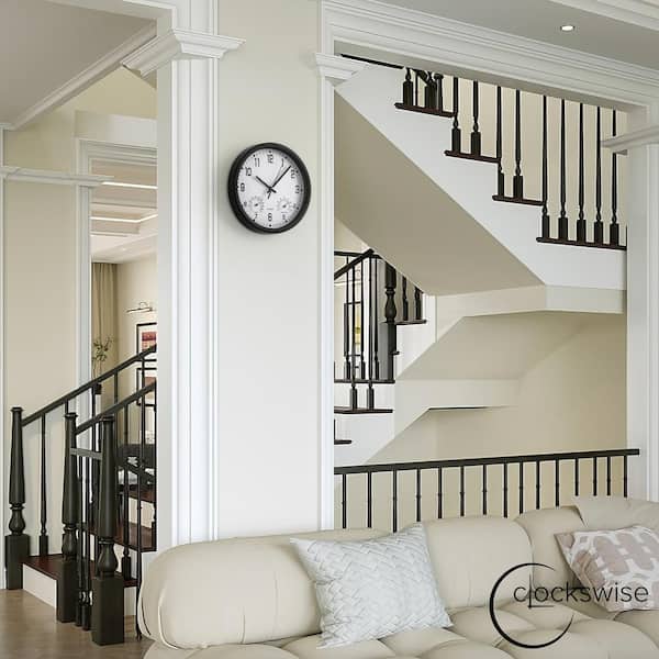 CLOCKSWISE 10 in. Non-Ticking Wall Clock with Thermometer