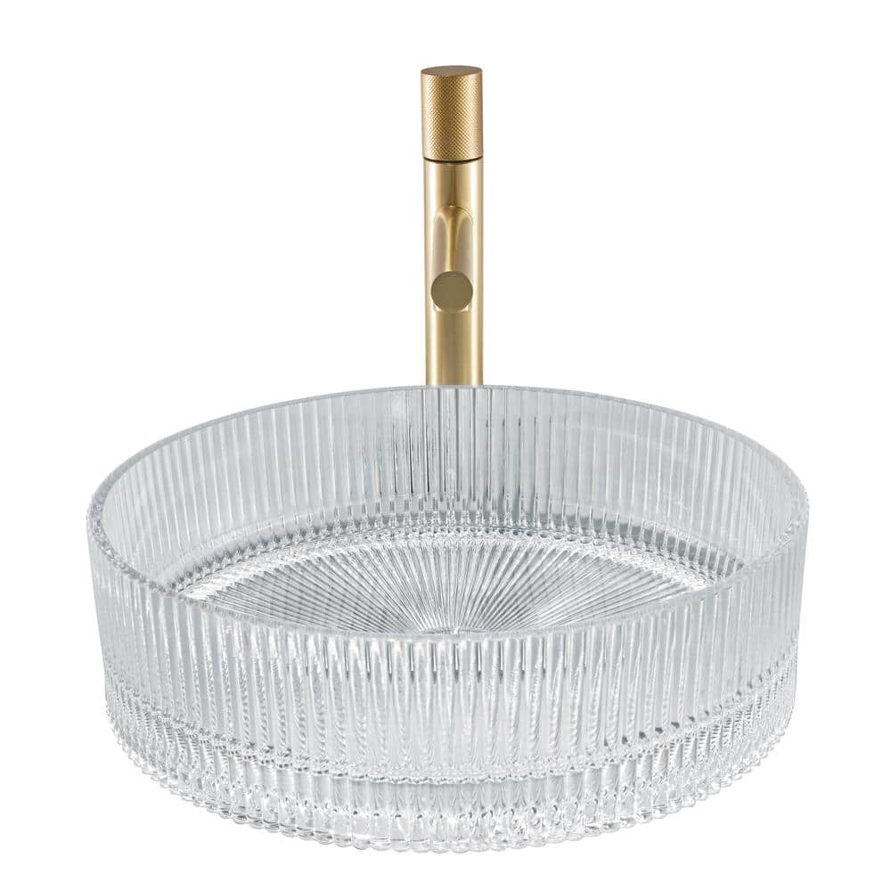 Clear Tempered Glass Circular Vessel Bathroom Sink - 16 in.