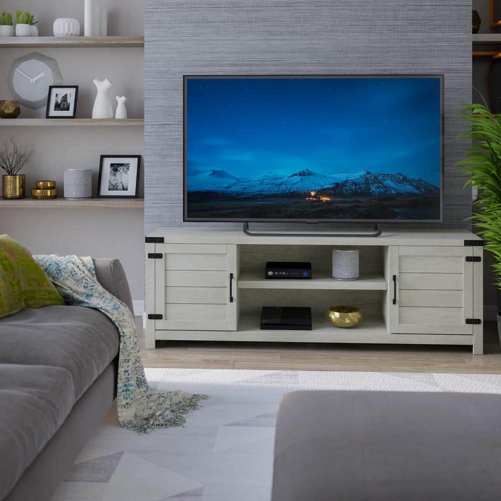 Gray Oak 70" TV Stand with Cabinets and Adjustable Shelves