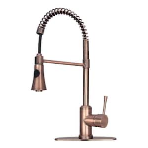 Single-Handle Pre-Rinse Spring Pull-Down Sprayer Kitchen Faucet in Antique Copper