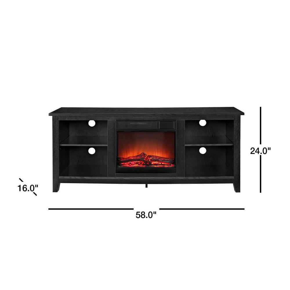 Essential 58" Black Wood Media Stand with Electric Fireplace