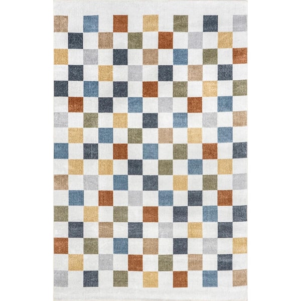 nuLOOM Naya Checkered Machine Washable Beige Doormat 3 ft. x 5 ft. Accent Rug