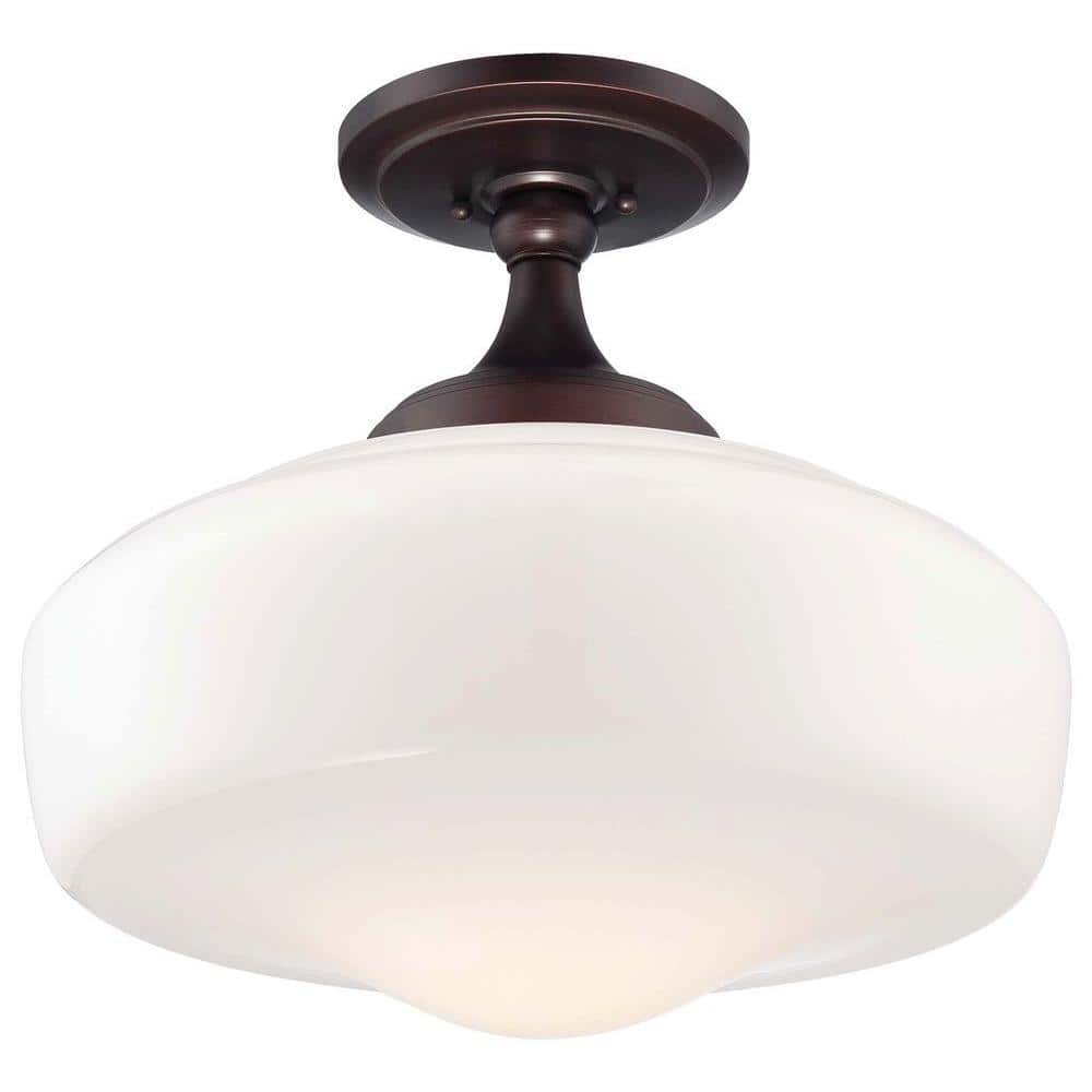 Brushed Bronze Opal Glass Semi-Flush Mount Ceiling Light
