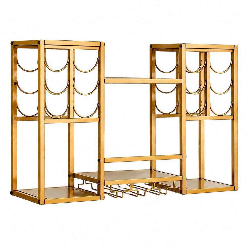 38 in Champagne Gold Wall Mounted Wine Rack with Glass Holders and Tiered Storage Display price history on PriceWatchPro