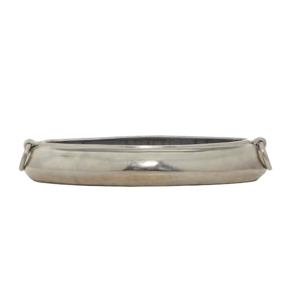 Litton Lane Silver Aluminum Decorative Bowl with Ring Handles