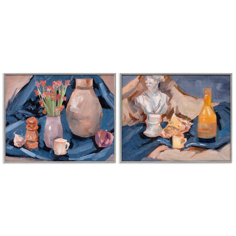 Traditional Still Life on Drapery by Melissa Wang 2 Pieces Gray Framed Nature Giclee Art Print 11 in. x 14 in. price history on PriceWatchPro