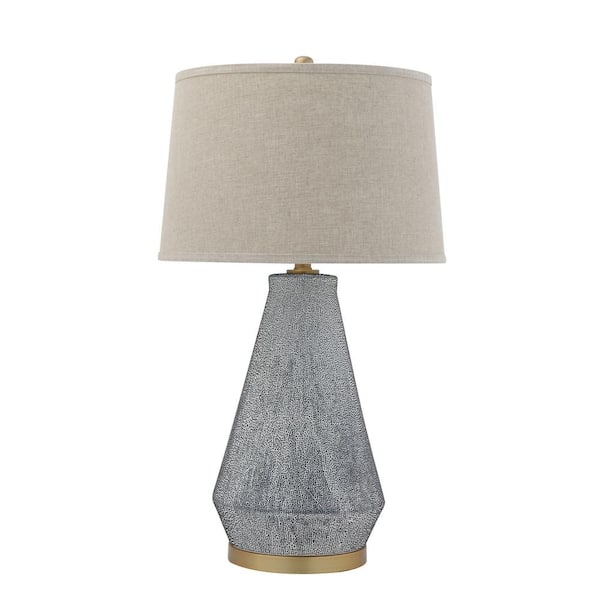 Textured Glaze Ceramic Table Lamp with Linen Shade Blue/Natural - 3R Studios