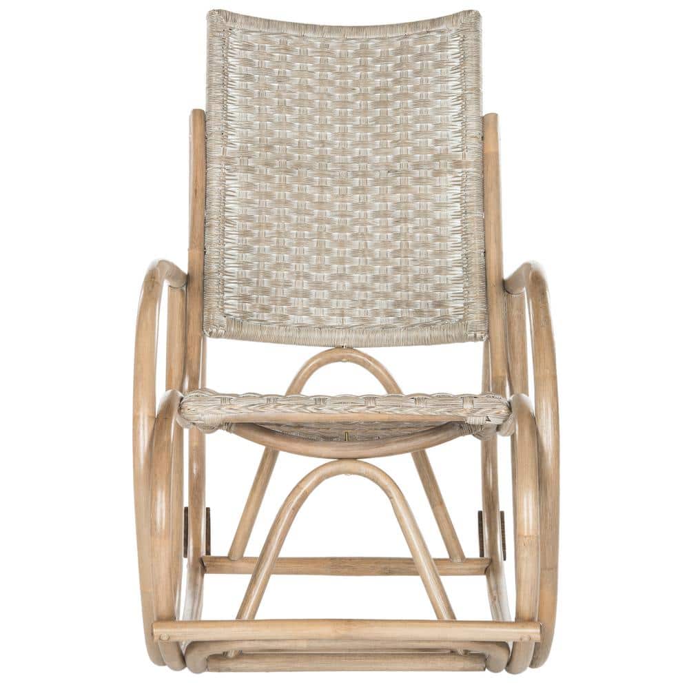 Antique Gray Rattan and Hardwood Rocking Arm Chair