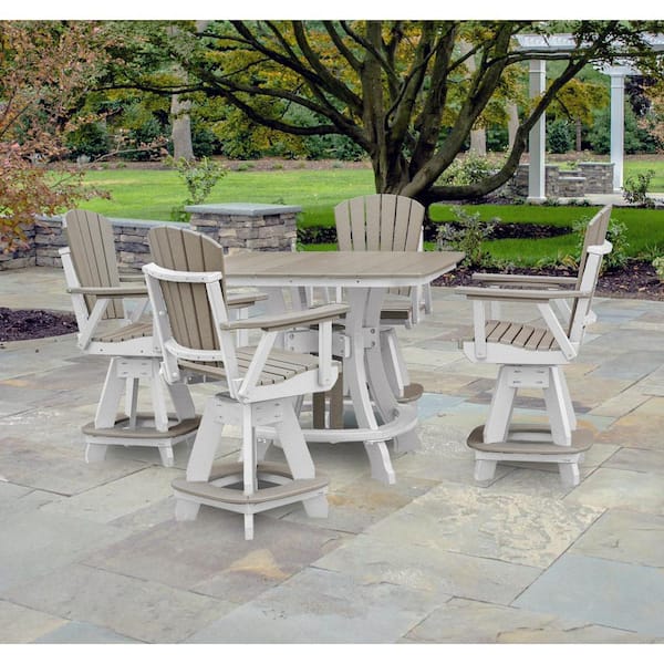 Adirondack Series White 5 Piece Poly Resin Square Counter Height Outdoor Dining Set