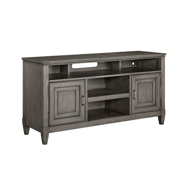 Benjara 54 in. Gray Wood TV Stand Fits TVs up to 58 in. with 2-Cabinet Doors and 2-Cubbies