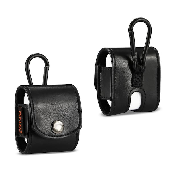 leather Case for Airpods with Carabiner in Black