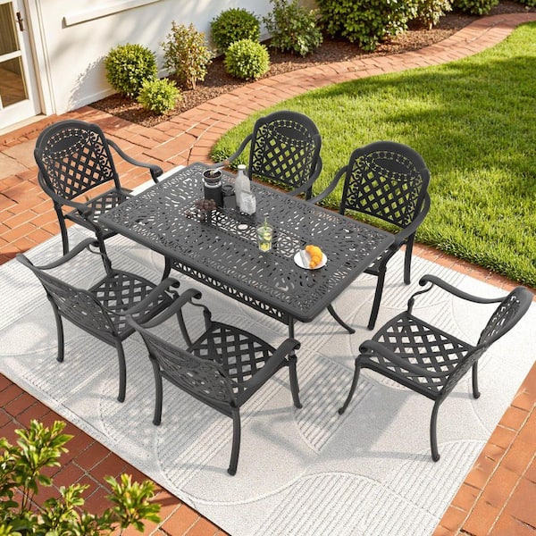 Willit Isabella Black 7-Piece Cast Aluminum Outdoor Dining Set