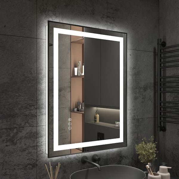 24 in. W x 32 in. H Rectangular Aluminum LED Lighted Framed Tempered Glass Bathroom Vanity Wall Mounted Mirror