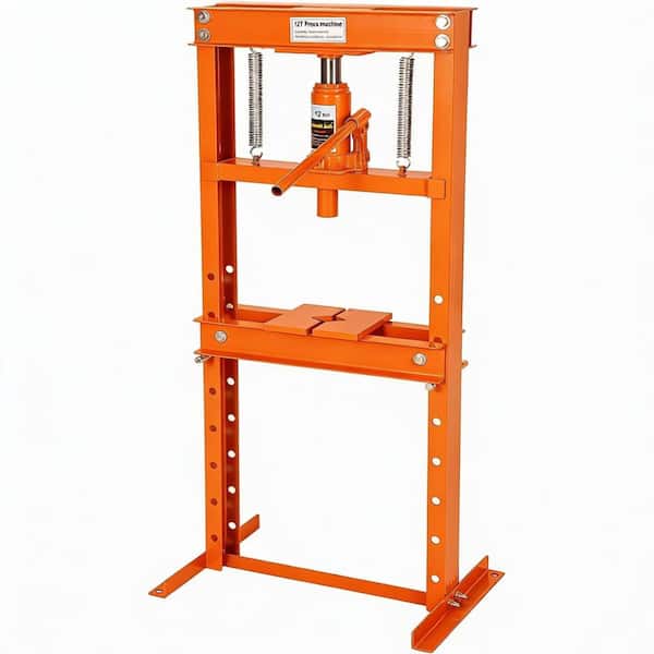 Heavy Duty H-Frame Orange 12-Ton Hydraulic Shop Press for Automotive Repair, Bearing and U-Joint Work