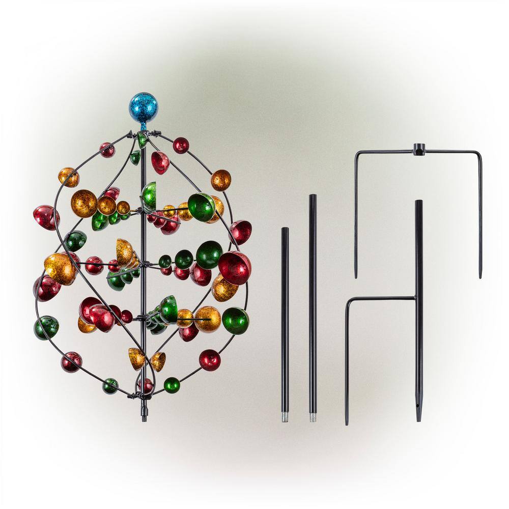 71" Multicolor Iron Orbital Wind Spinner Garden Stake