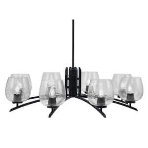 Siena 36 in. 8 Light Matte Black Chandelier with Smoke Bubble Glass Shades