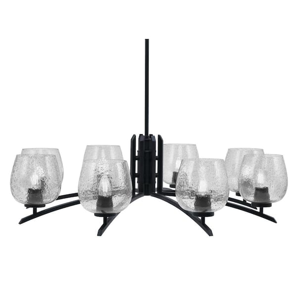 Unbranded Siena 36 in. 8 Light Matte Black Chandelier with Smoke Bubble Glass Shades