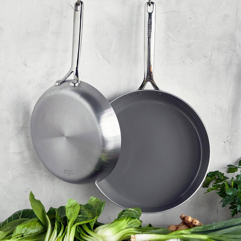 GreenPan GP5 Stainless Steel Ceramic Nonstick 2-Piece Frypan Set, 10" and 12"