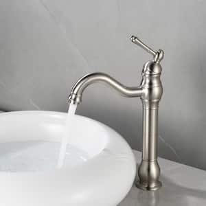 Single Hole Single Handle Waterfall Vessel Sink Faucet in Brushed Nickel