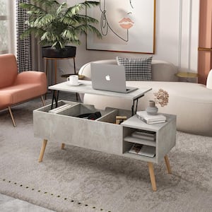 43.3 in. Gray Rectangle Modern Wood Lift-Top Coffee Table with Hidden Compartment and Adjustable Storage Shelf