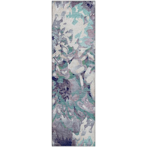 Mayfield Premium Machine Washable Abstract AMF2340 Lavender 2 ft. x 7 ft. Runner Rug