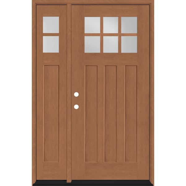 Steves & Sons Regency 51 in. x 80 in. 6-Lite Top Lite Clear Glass RHIS Wheat Mahogany Fiberglass Prehung Front Door 12 in. Side Lite