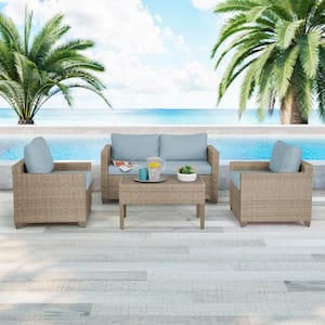 Maui 5-Piece Metal Patio Conversation Set with Sky Blue Cushions