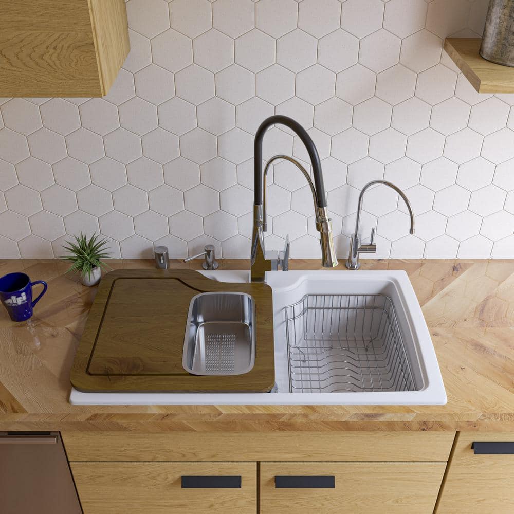 White 35'' Drop-In Single Bowl Granite Kitchen Sink
