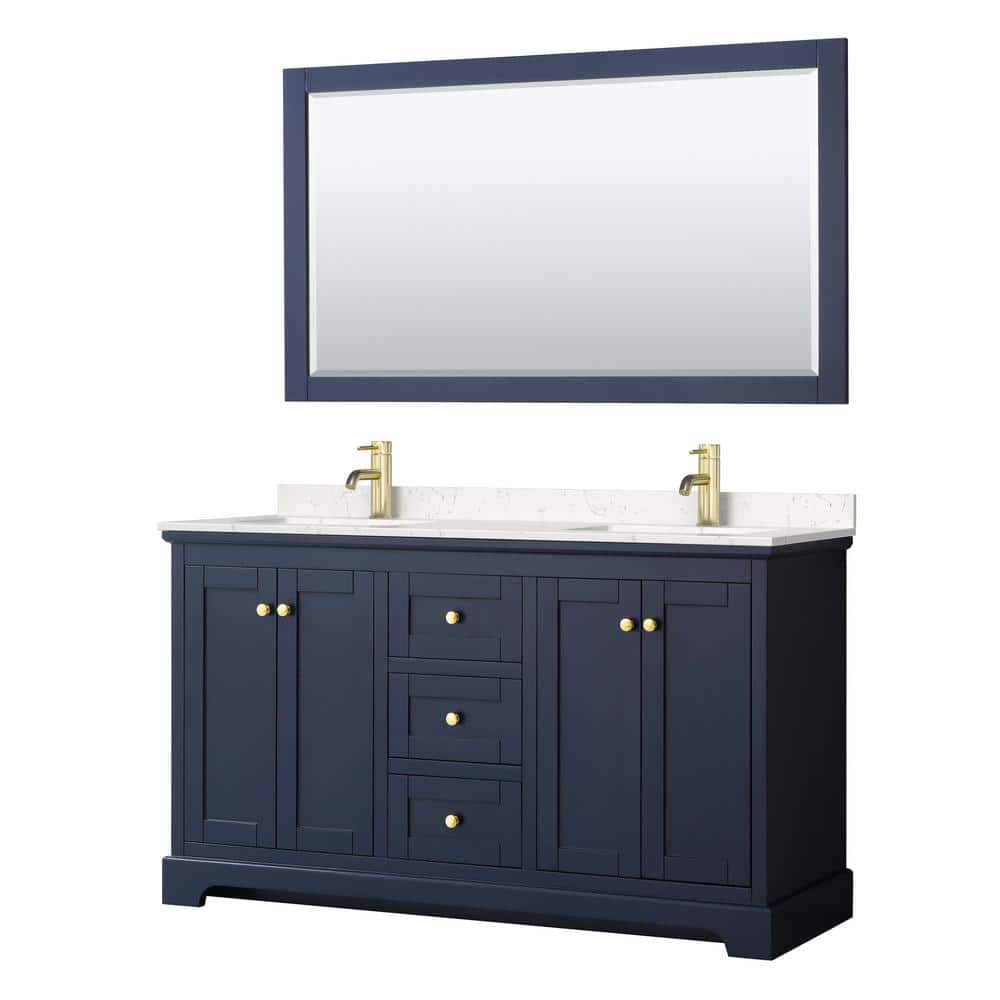 Avery 60 in. W x 22 in.D Double Vanity in Dark Blue w/ Cultured Marble Vanity Top in Light-Vein Carrara w/ Basins&Mirror price history on PriceWatchPro