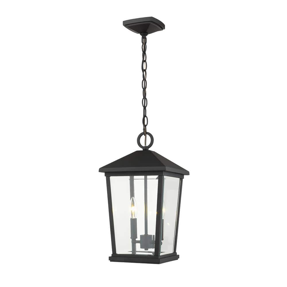 Beacon 17 in. 2-Light Black Outdoor Pendant Light With Clear Beveled Glass 