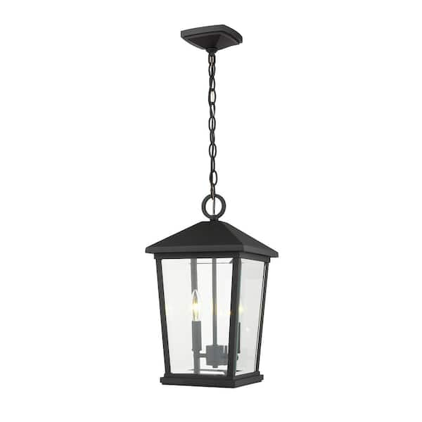 Beacon 17 in. 2-Light Black Outdoor Pendant Light With Clear Beveled ...