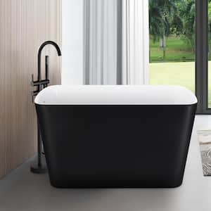 47 in. Acrylic Flatbottom Not Whirlpool Freestanding Japanese Soaking Bathtub with Pedestal Soking SPA Tub in Black