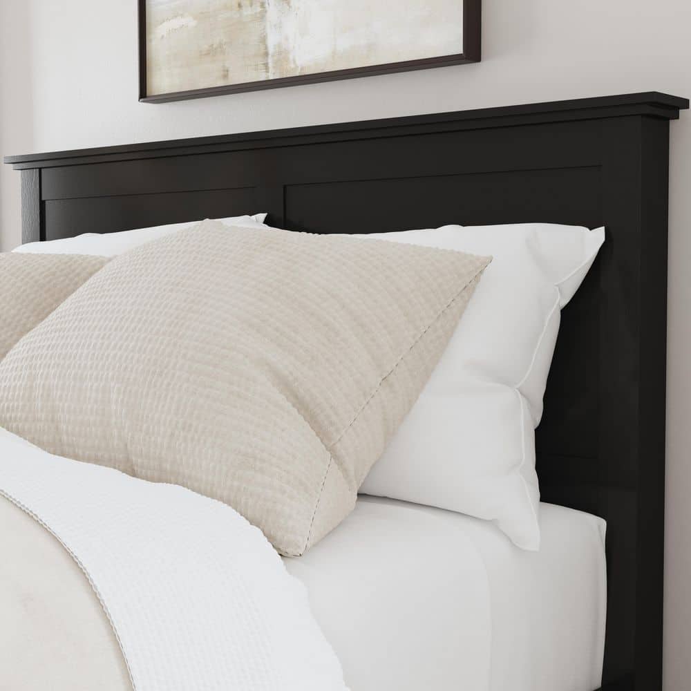 Oak Park Black Queen Wood Frame Upholstered Bed with Slats