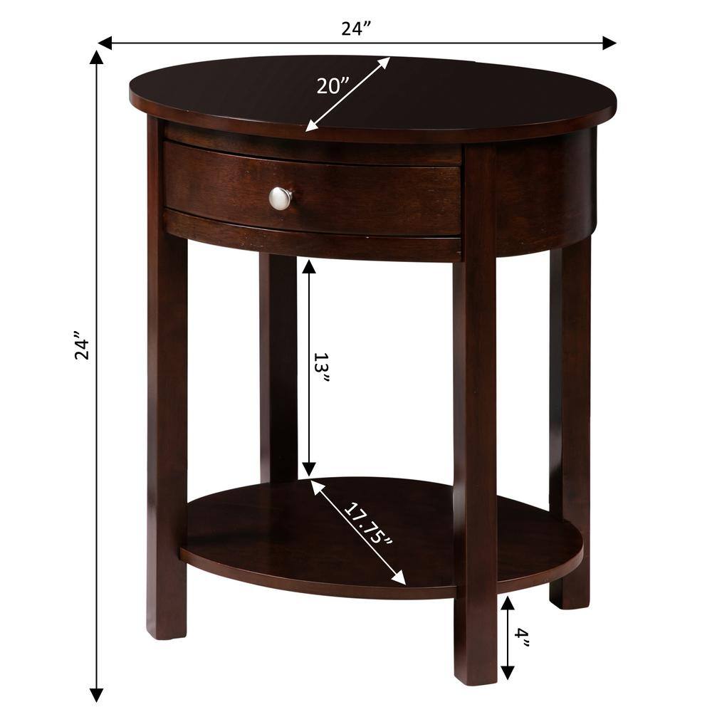 Classic Oval Espresso Solid Wood End Table with Storage