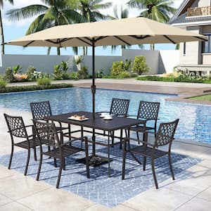 8-Piece Metal Outdoor Patio Dining Set with Umbrella and Stackable Chairs